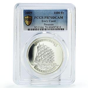 Ivory Coast 1000 francs Seafaring Preussen Ship Clipper PR70 PCGS Ag coin 2009