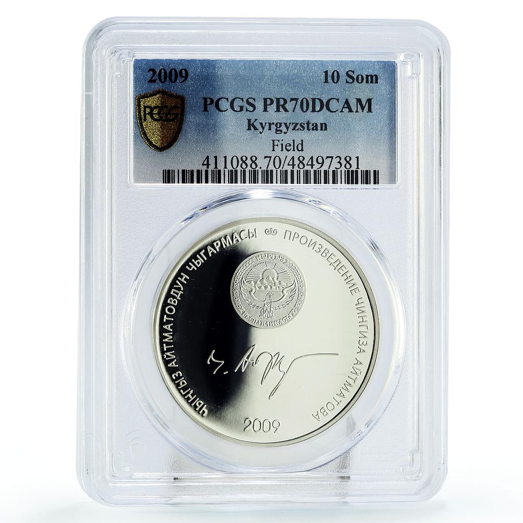 Kyrgyzstan 10 som Chinqiz Aitmatov Mother Field Train PR70 PCGS silver coin 2009