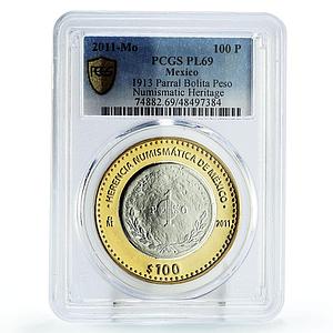 Mexico 100 pesos Numismatic Heritage Bolita Peso PL69 PCGS bimetal coin 2011