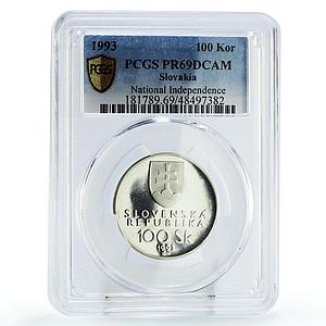 Slovakia 100 korun National Independence Doves Birds PR69 PCGS silver coin 1993