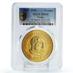 Tonga 1 paanga Oil Search King Tupou IV Politics MS64 PCGS Gilt CuNi coin 1968