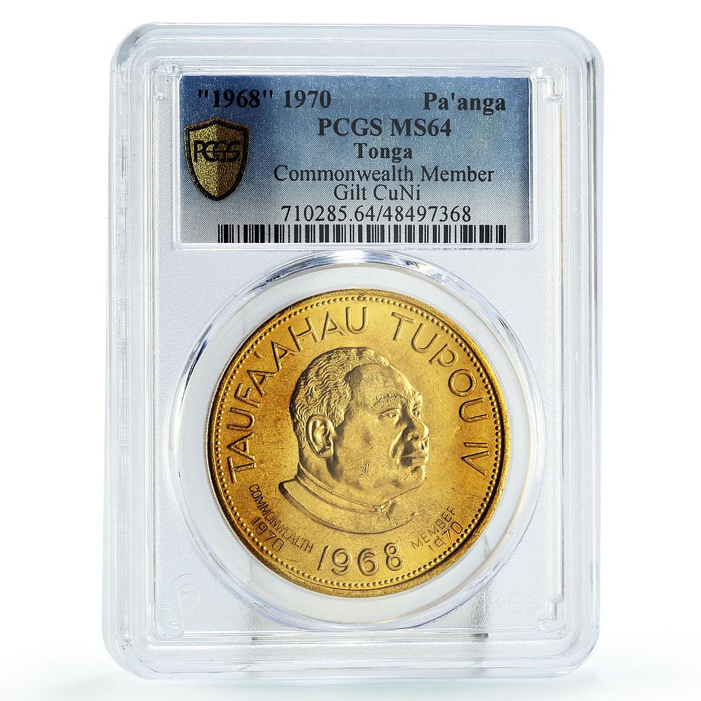 Tonga 1 paanga Commonwealth King Tupou IV Politics MS64 PCGS Gilt CuNi coin 1968