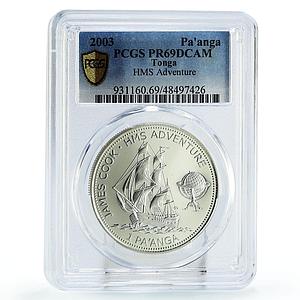 Tonga 1 paanga Seafaring James Cook Adventure Ship PR69 PCGS silver coin 2003