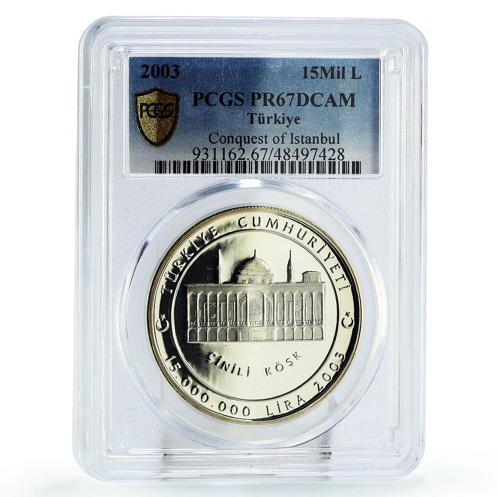 Turkey 15000000 lira Istanbul Conquest Pavilion Museum PR67 PCGS Ag coin 2003
