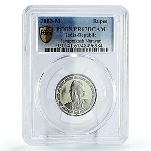 India 1 rupee Jaya Prakash Narayan Centennial Politics PR67 PCGS CuFe coin 2002
