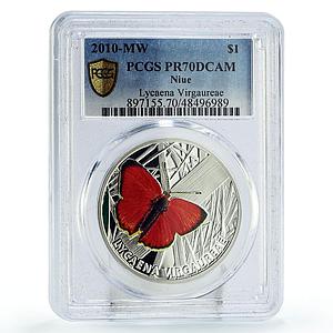 Niue 1 dollar Lycaena Virgaureae Butterfly Fauna PR70 PCGS silver coin 2010