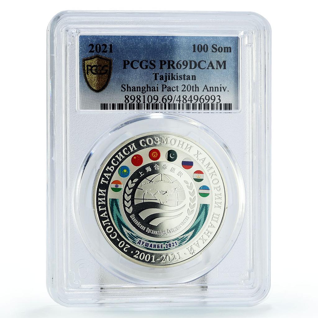 Tajikistan 100 somoni Shanghai Pact 20th Anniversary PR69 PCGS silver coin 2021