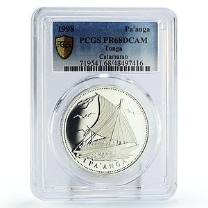 Tonga 1 paanga Seafaring Catamaran Boat Ship Clipper PR68 PCGS silver coin 1998