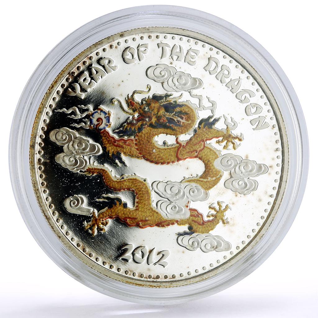 Laos 1000 kip Lunar Calendar Year of the Dragon colored proof silver coin 2012