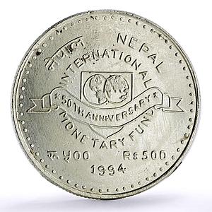 Nepal 500 rupees International Monetary Fund 50th Anniversary silver coin 1994