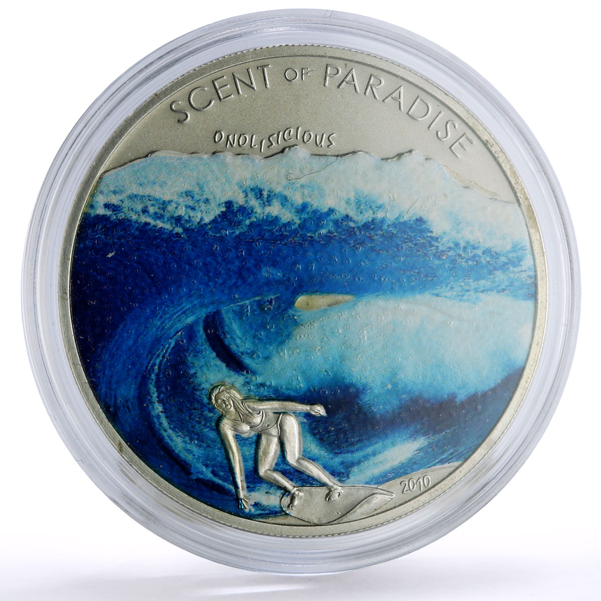 Palau 5 dollars Paradise Scent Sea Breeze Female Surfboarder silver coin 2010