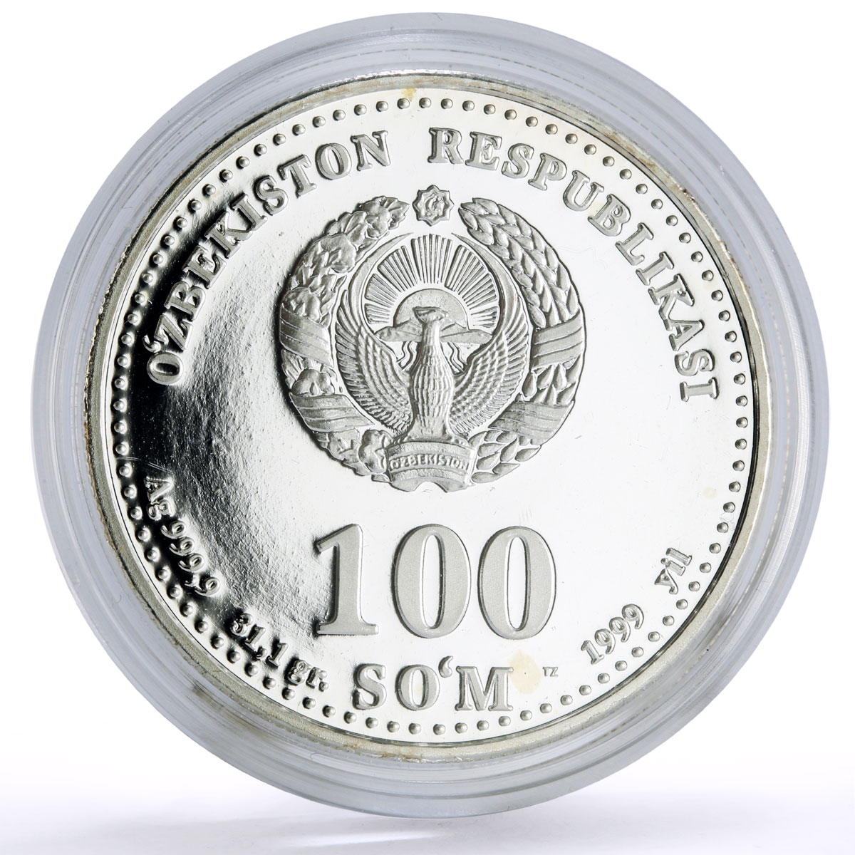 Uzbekistan 100 som Great Ancestors Sultan Mirzo Ulugbek proof silver coin 1999