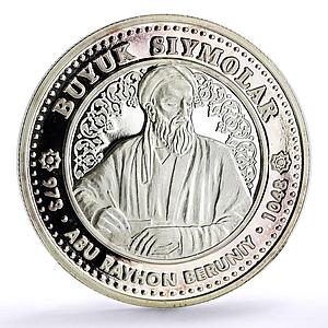 Uzbekistan 100 som Great Ancestors Scientist Al Biruni proof silver coin 1999