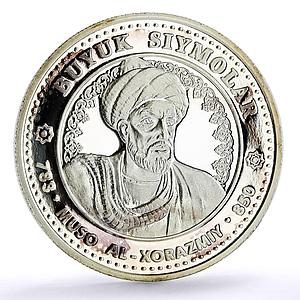 Uzbekistan 100 som Great Ancestors Scientist Al Khwarizmi proof silver coin 1999