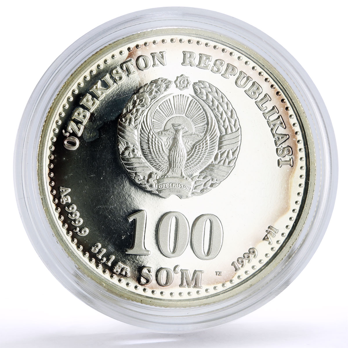 Uzbekistan 100 som Great Ancestors Scientist Al Khwarizmi proof silver coin 1999