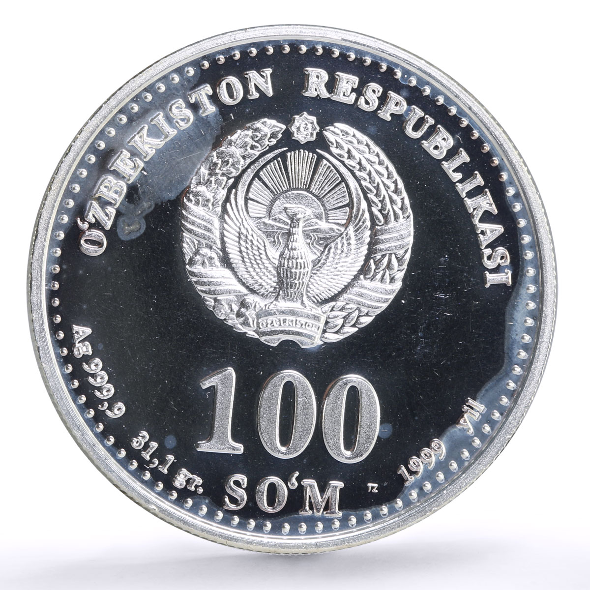 Uzbekistan 100 som Great Ancestors Scientist Al Khwarizmi proof silver coin 1999