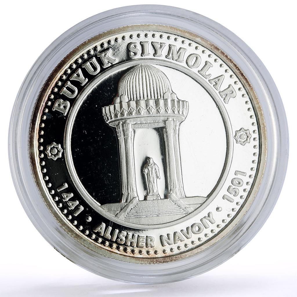 Uzbekistan 100 som Great Ancestors Poet Alisher Navoi proof silver coin 1999