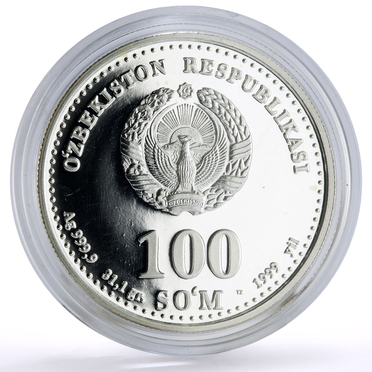 Uzbekistan 100 som Great Ancestors Poet Alisher Navoi proof silver coin 1999