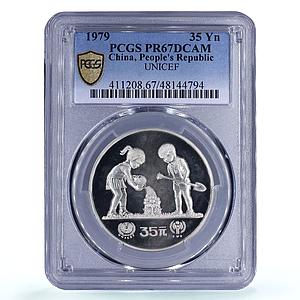 China 35 yuan UNICEF Save the Children Child Year PR67 PCGS silver coin 1979