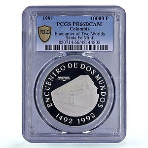 Colombia 10000 pesos Two Worlds Encounter Santa Fe Bogota PR66 PCGS Ag coin 1991