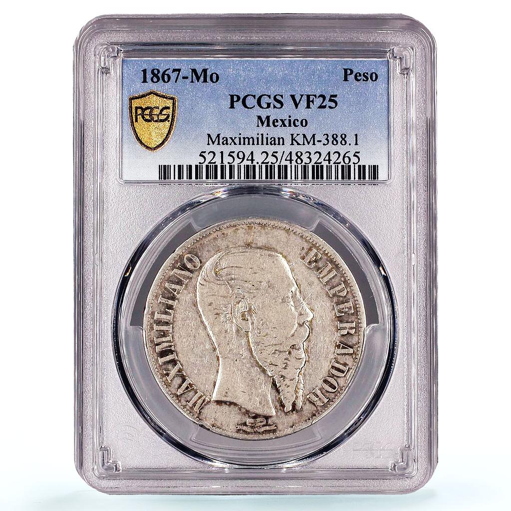 Mexico 1 peso Maximilian Maximiliano I KM-388.1 VF25 PCGS silver coin 1867