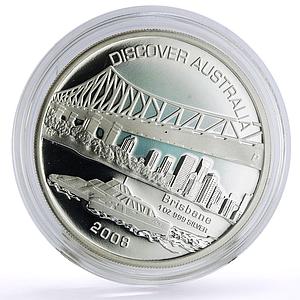 Australia 1 dollar Discovers Brisbane Harbor Ship Boat colored silver coin 2008