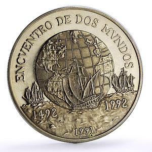 Chile 10000 pesos Ibero-American Two Worlds Encounter Ships silver coin 1991