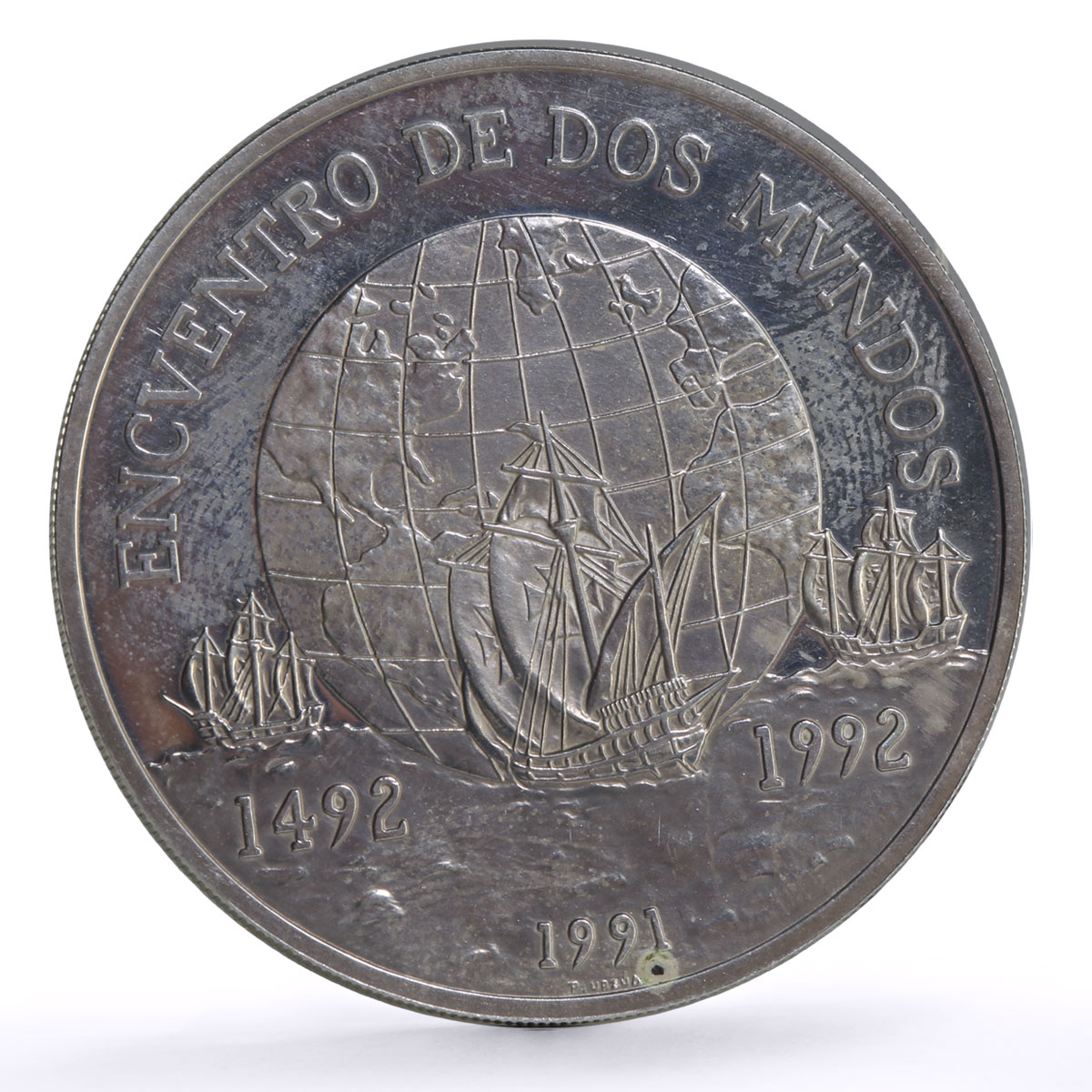 Chile 10000 pesos Ibero-American Two Worlds Encounter Ships silver coin 1991