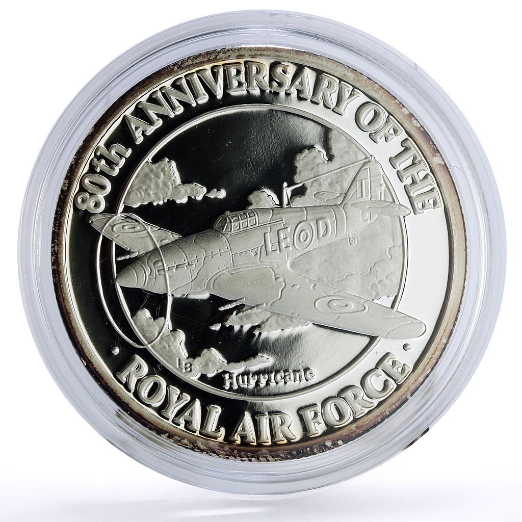 Turks and Caicos Isl. 20 crowns Royal Air Force Hurricane Plane silver coin 1998