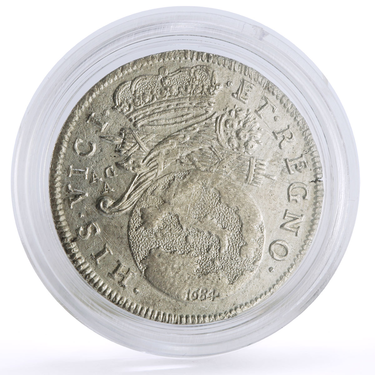 Italy Kingdom Naples Sicily 1 tari Carlo III Coinage KM-104 silver coin 1684