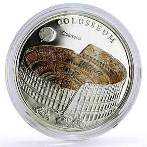 Mongolia 500 togrog New Wonders Italy Colosseum colored proof silver coin 2008