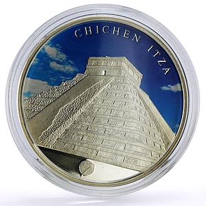 Mongolia 500 togrog New Wonders Mexico Chichen Itza colored silver coin 2008