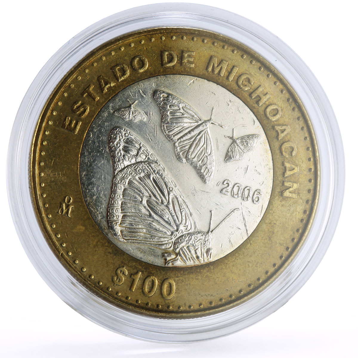 Mexico 100 pesos Michoacan State Monarch Butterflies Fauna bimetal coin 2006