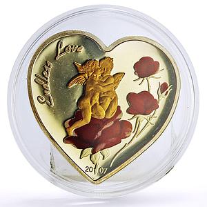 Palau 5 dollars Endless Love Two Cupids Angels Flowers gilded silver coin 2007