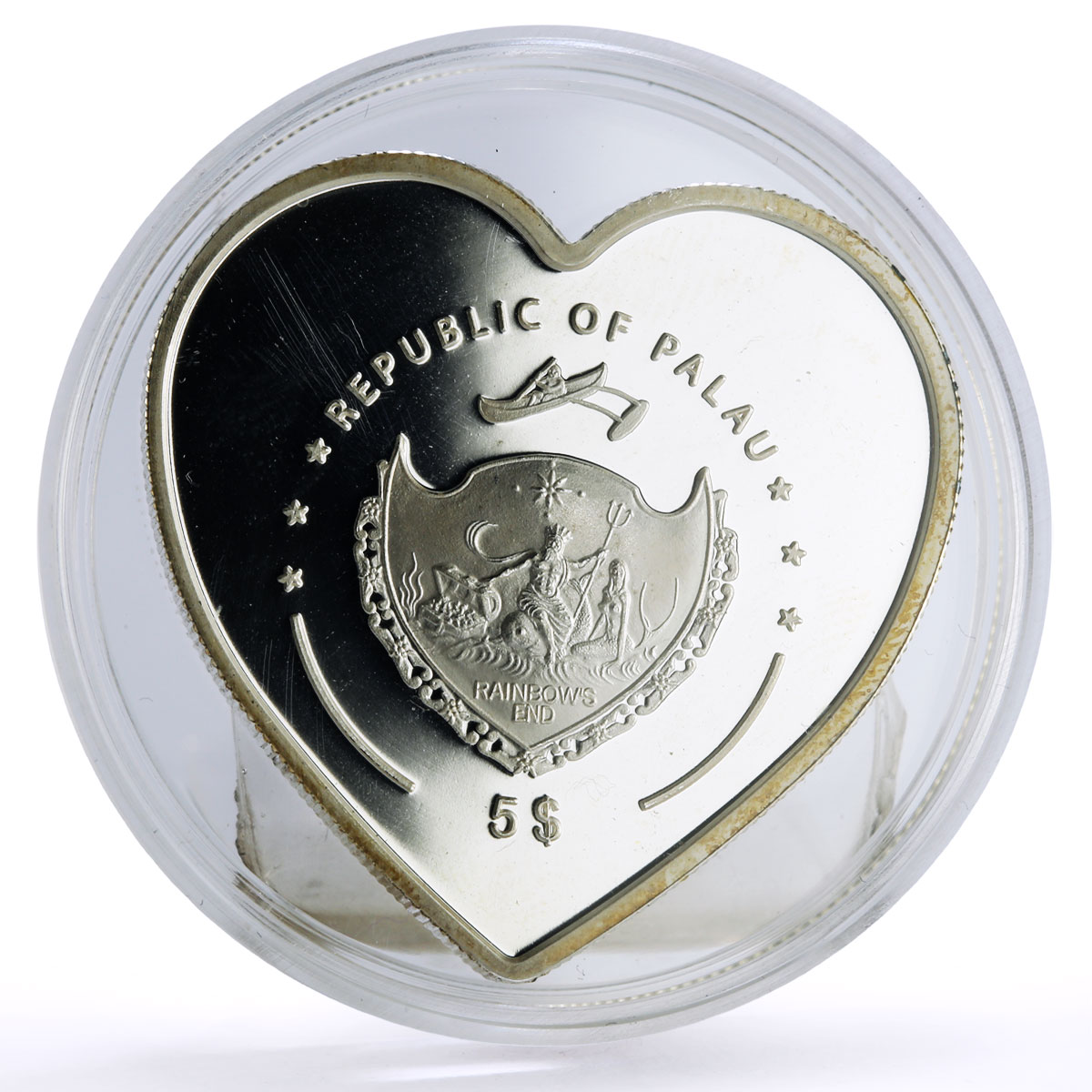 Palau 5 dollars Endless Love Two Cupids Angels Flowers gilded silver coin 2007