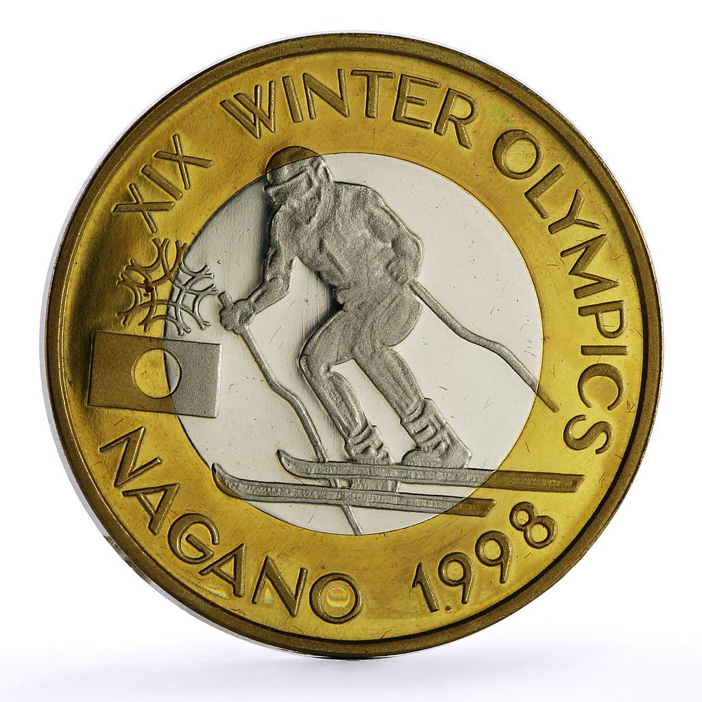 Romania Nagano Olympic Games Skier Piefort TRIAL PATTERN NiBrass coin 1998