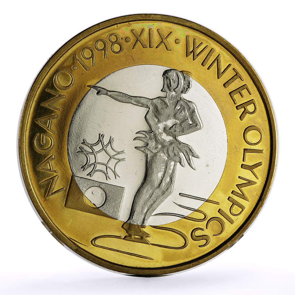 Romania Nagano Olympics Figure Skating Piefort TRIAL PATTERN NiBrass coin 1998