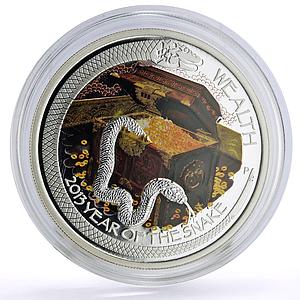 Tuvalu 1 dollar Lunar Calendar Year of the Snake Wealth colored silver coin 2013