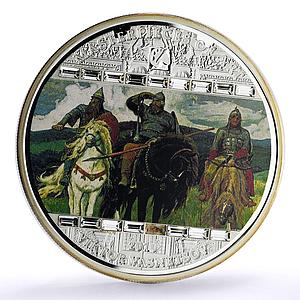 Cook Islands 20 $ Viktor Vasnetsov Art Bogatyrs Missing Crystal silver coin 2010