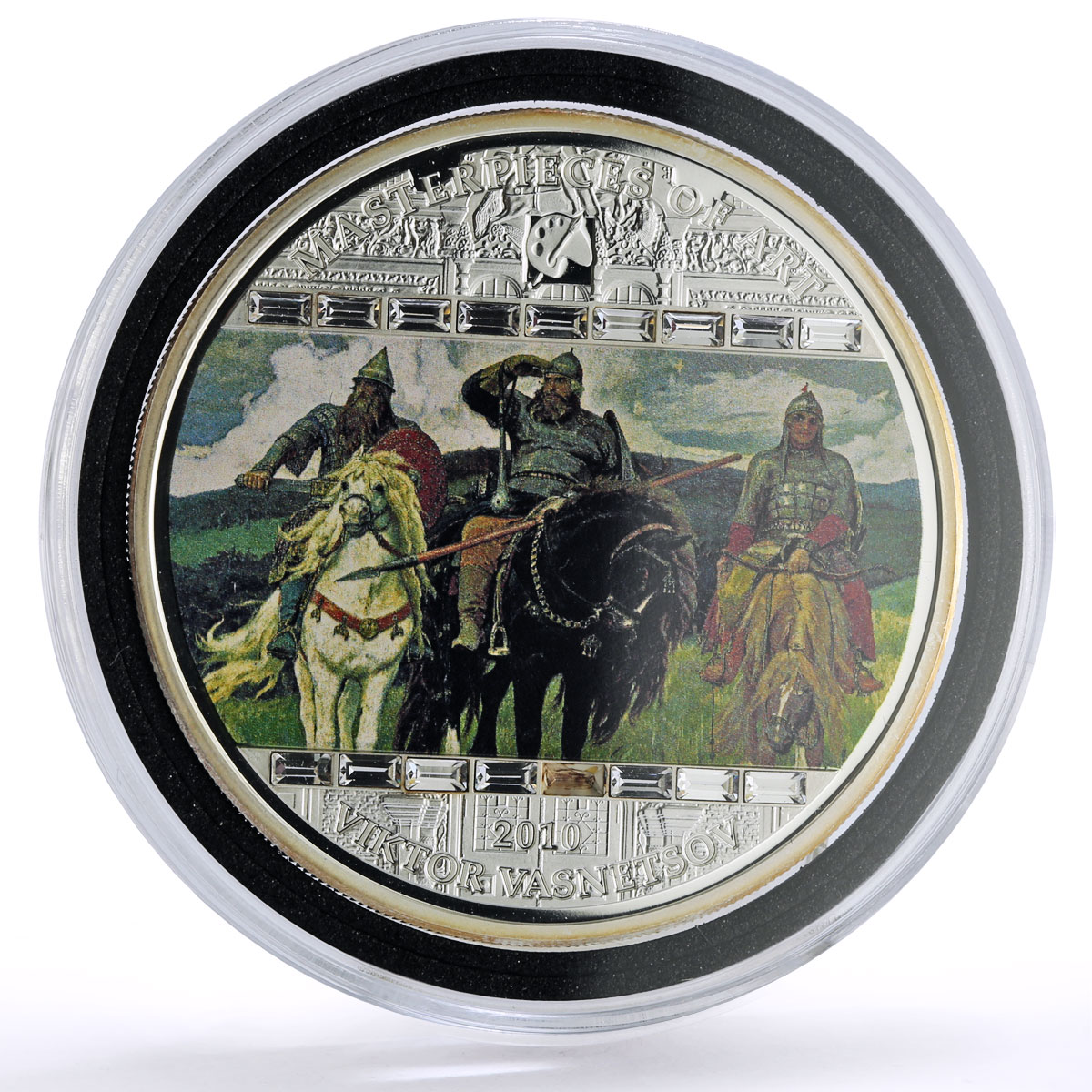 Cook Islands 20 $ Viktor Vasnetsov Art Bogatyrs Missing Crystal silver coin 2010