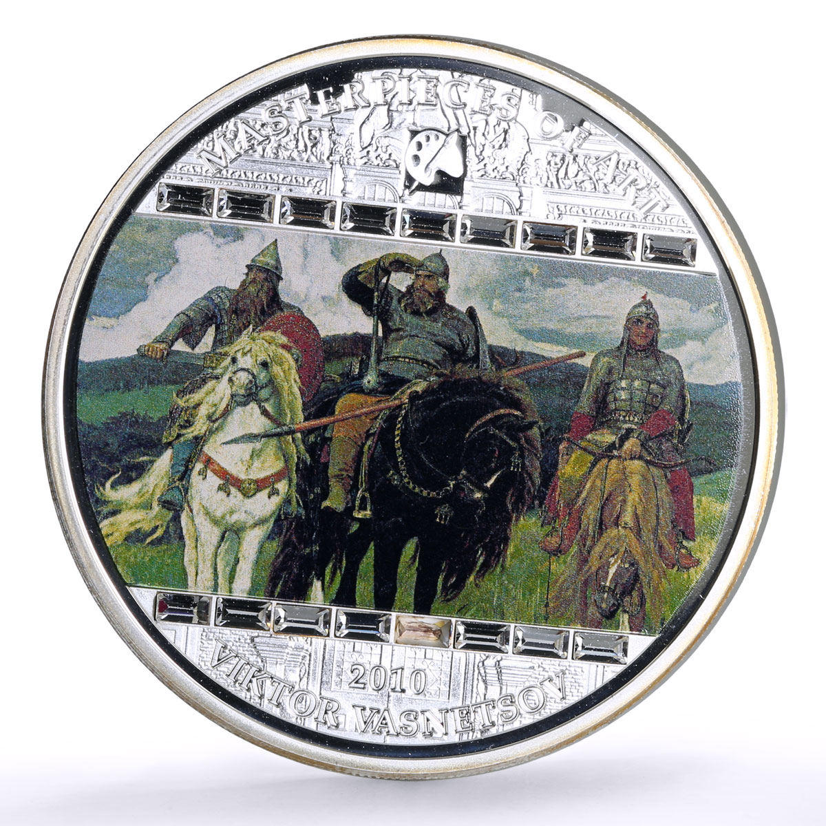 Cook Islands 20 $ Viktor Vasnetsov Art Bogatyrs Missing Crystal silver coin 2010