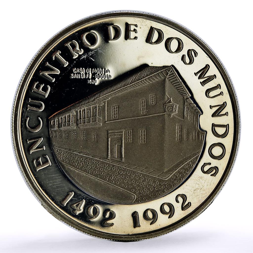 Colombia 10000 pesos Two Worlds Encounter Santa Fe Bogota Mint silver coin 1991