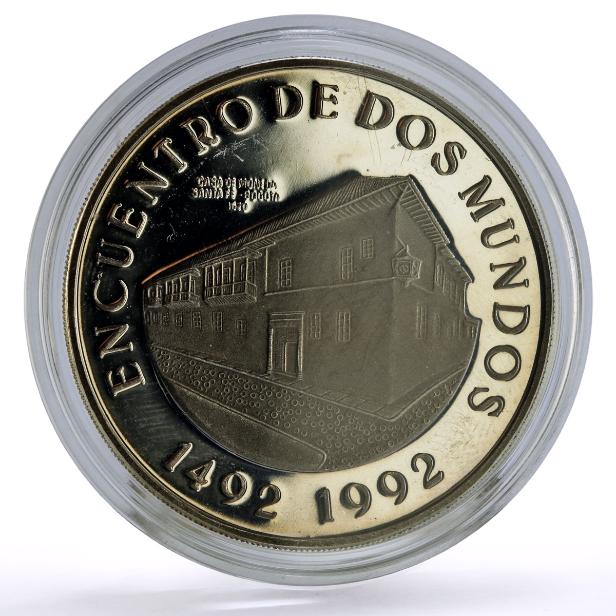 Colombia 10K pesos Ibero-American Two Worlds Encounter Bogota Mint Ag coin 1991