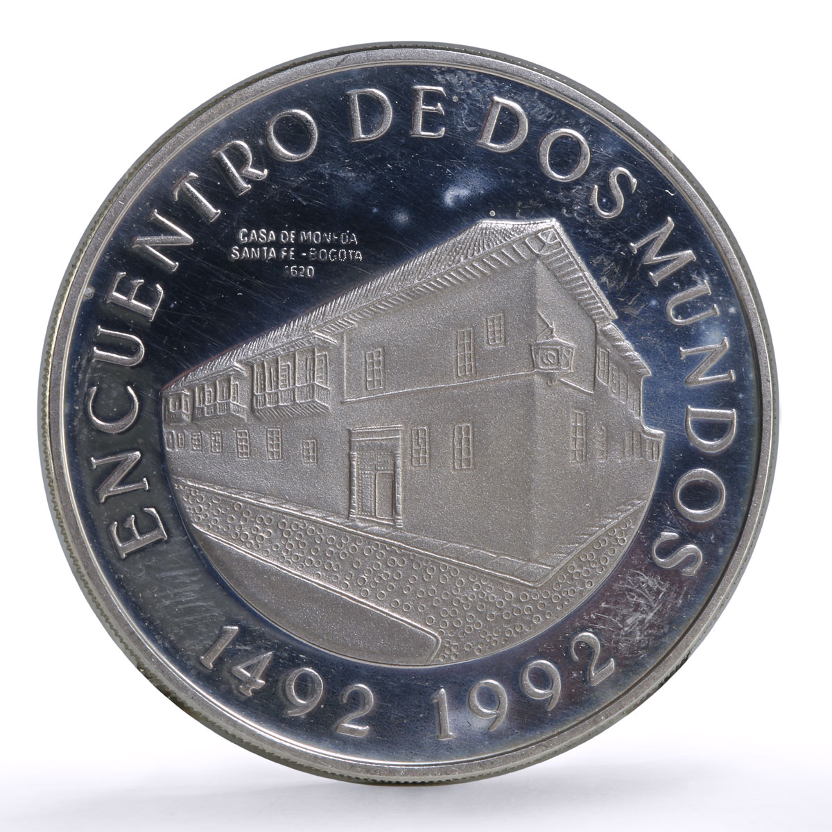Colombia 10K pesos Ibero-American Two Worlds Encounter Bogota Mint Ag coin 1991