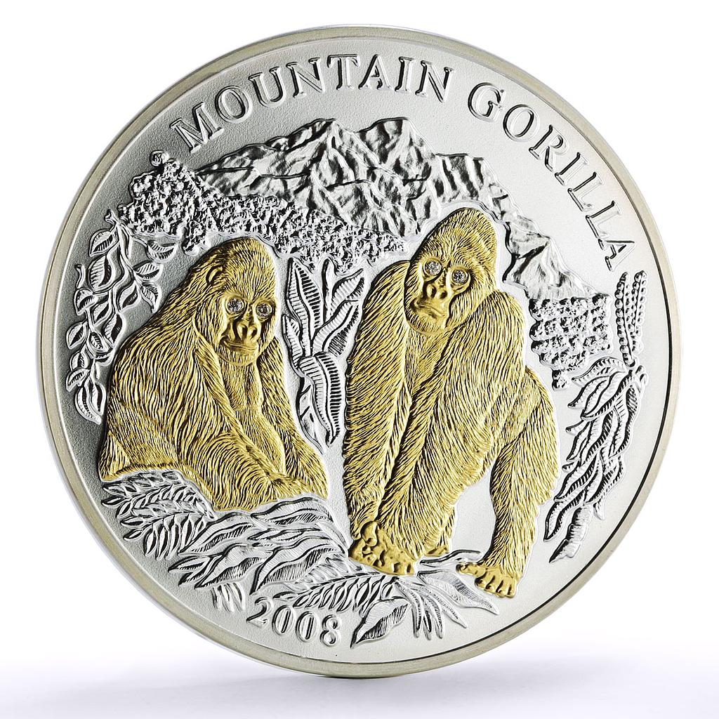 Rwanda 1000 francs Conservation Wildlife Gorilla Fauna gilded silver coin 2008