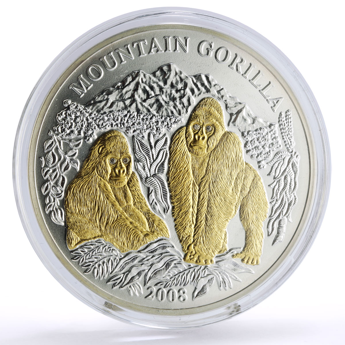 Rwanda 1000 francs Conservation Wildlife Gorilla Fauna gilded silver coin 2008