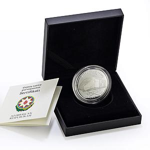 Azerbaijan 5 manat Baku - Tbilisi - Kars Railway Railroad Train silver coin 2015