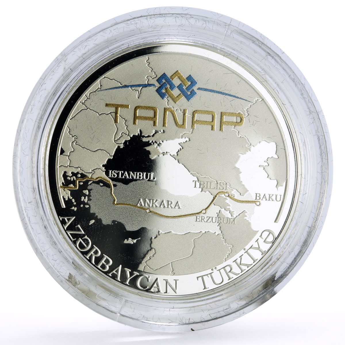 Azerbaijan 5 manat Baku - Ankara TANAP Gas Pipeline Founding silver coin 2015