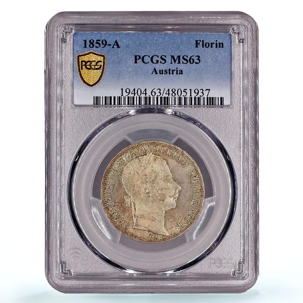 Austria 1 florin Franz Joseph I Coinage KM-2219 MS63 PCGS silver coin 1859 A