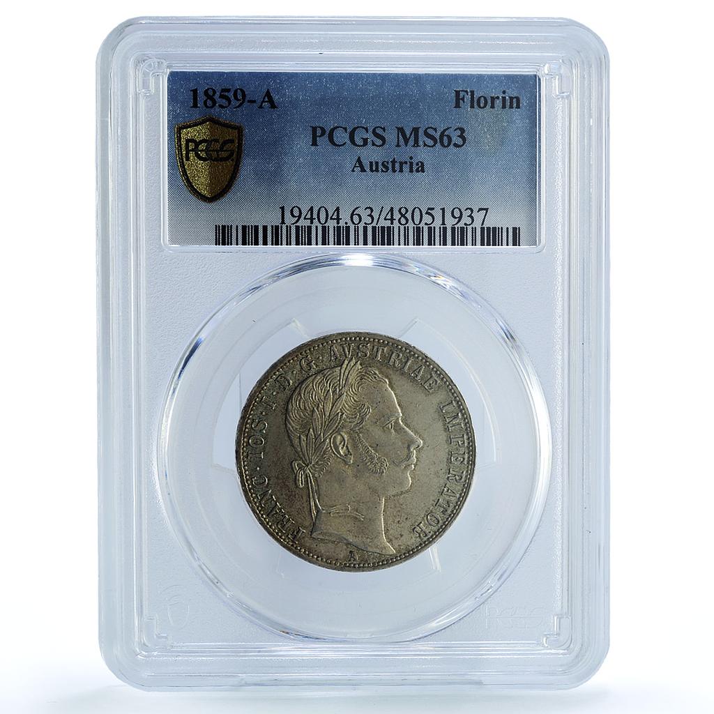 Austria 1 florin Franz Joseph I Coinage KM-2219 MS63 PCGS silver coin 1859 A Austria 1 florin Franz Joseph I Coinage KM-2219 MS63 PCGS silver coin 1859 A